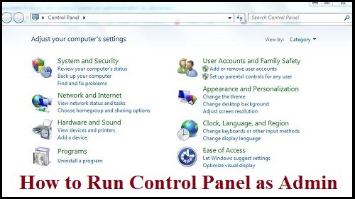 control panel run as admin